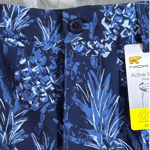 NWT Nicklaus Mens 36 Active Waistband Stretch Shorts Navy Blue Pineapple Print - Picture 2 of 11